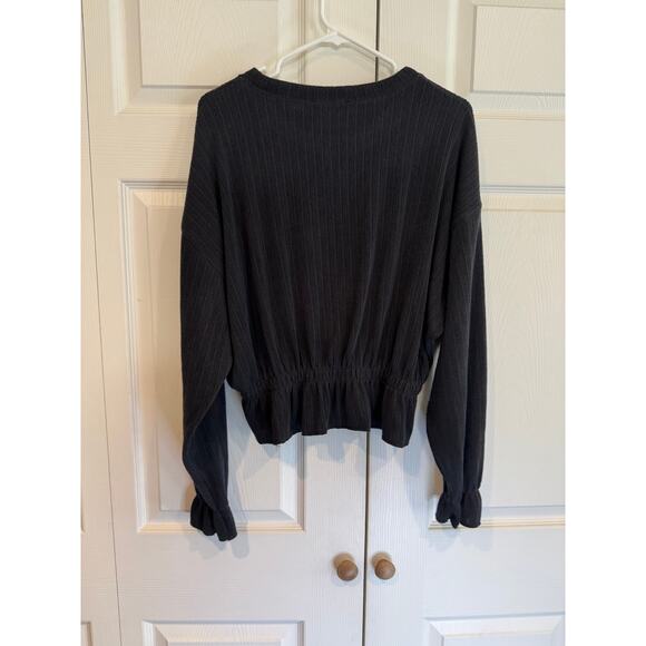 New ZARA Dark Gray Textured Long Sleeve Cinched Waist Top Sweater - Picture 5 of 6